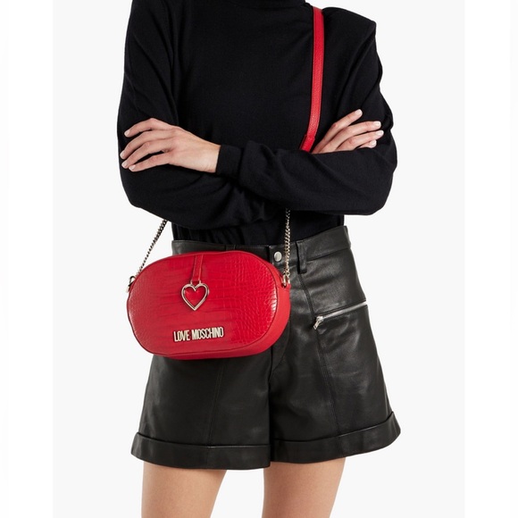 🆕LOVE MOSCHINO Faux croc-effect and pebble leather shoulder bag - Picture 3 of 8